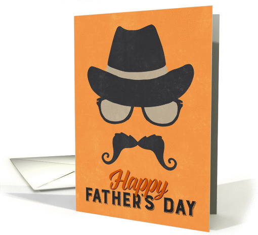 Hipster Father's Day Card - Hat Glasses Mustache - Orange card