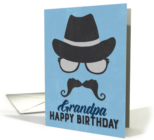 Grandpa Birthday Card - Hipster Style Hat Glasses Mustache - Blue card