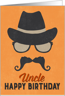 Uncle Birthday Card - Hipster Style Hat Glasses Mustache - Orange card
