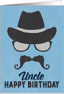 Uncle Birthday Card - Hipster Style Hat Glasses Mustache - Blue card