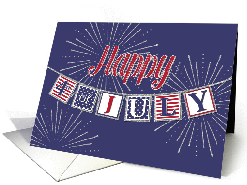 Happy 4th of July - American Flag Colors and Text Banner card