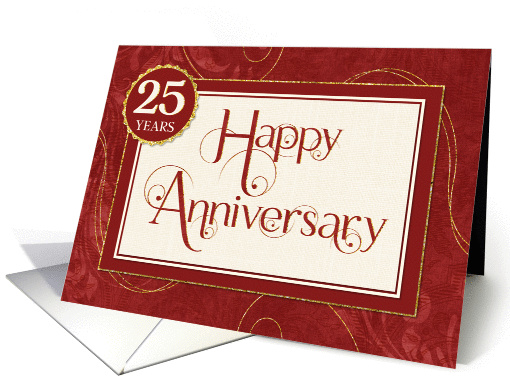 Employee Anniversary 25 Years - Text Swirls Damask and Sparkle card