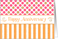Employee Anniversary - Orange Stripes Pink Polka Dots Gold Sparkle card