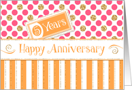 Employee Anniversary 5 Years - Orange Stripes Pink Dots Gold Sparkle card