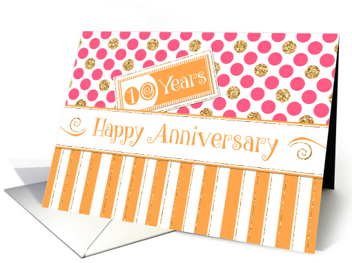 Employee Anniversary 10 Years - Orange Stripes Pink Dots... (1390954)