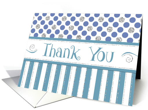 Business Thank You - Jade Stripes Blue Polka Dots Silver Sparkle card