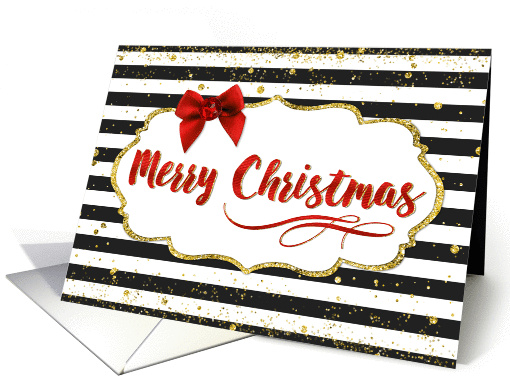Christmas Card - Merry Christmas Red Bow and Black and... (1403650)