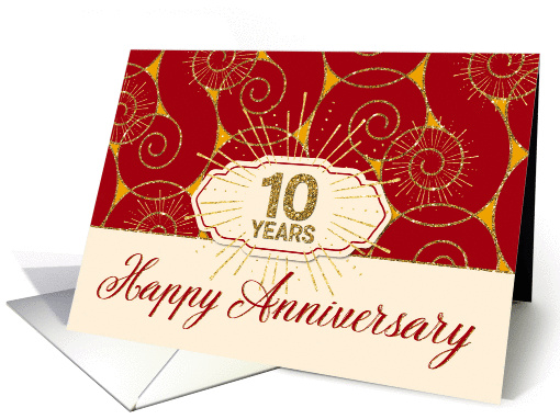 Employee Anniversary 10 Years - Red Swirls card (1421816)
