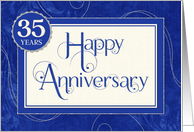 Employee Anniversary 35 Years - Text Swirls and Damask - Blue card