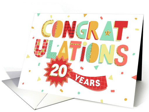 Employee Anniversary 20 Years - Colorful Congratulations card