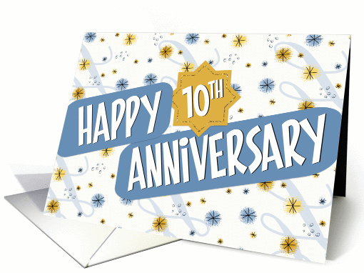 Employee Anniversary 10 Years - Pattern in Blue and White card