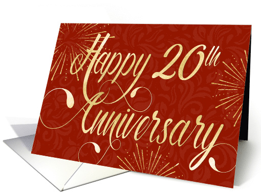 Employee Anniversary 20 Years - Swirly Text and Star Bursts - Red card