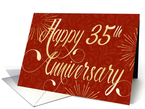 Employee Anniversary 35 Years - Swirly Text and Star Bursts - Red card