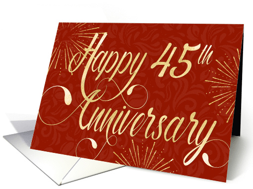 Employee Anniversary 45 Years - Swirly Text and Star Bursts - Red card