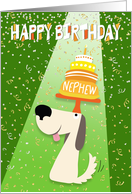 Nephew Birthday Card - Dog Balancing Birthday Cake on Head card