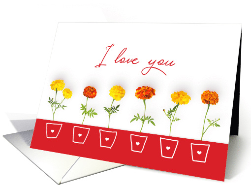 Valentine's Day Card - Contemporary I Love You and Flowers card