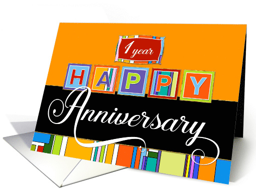 Employee Anniversary 1 Year - Bold Colors Happy Anniversary card