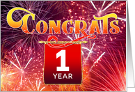Employee Anniversary 1 Year - Celebration Fireworks card