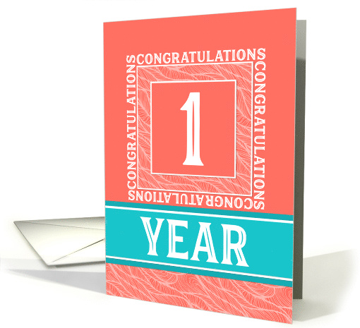 Employee Anniversary 1 Year - Decorative Coral Turquoise card