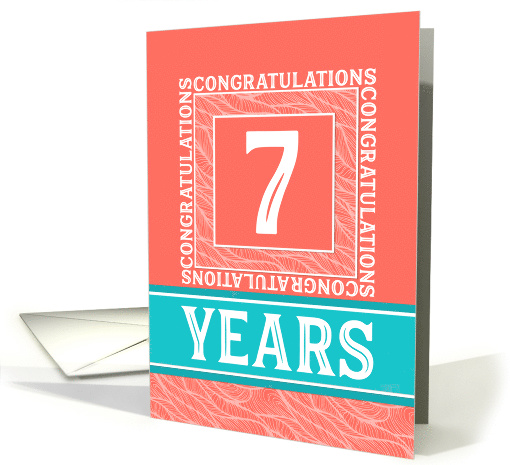 Employee Anniversary 7 Years - Decorative Coral Turquoise card