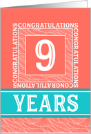 Employee Anniversary 9 Years - Decorative Coral Turquoise card