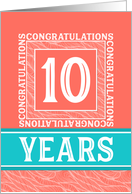 Employee Anniversary 10 Years - Decorative Coral Turquoise card