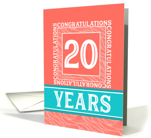 Employee Anniversary 20 Years - Decorative Coral Turquoise card