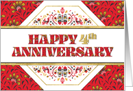 Employee 4th Anniversary Bright Pattern and Gold Foil Effect card