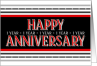 Employee 1st Anniversary Layered Font Red Gray card