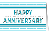 Employee 1st Anniversary Layered Font Turquoise card