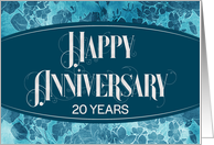 Employee 20th Anniversary Blue Floral Pattern Elegance card