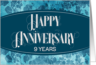 Employee 9th Anniversary Blue Floral Pattern Elegance card