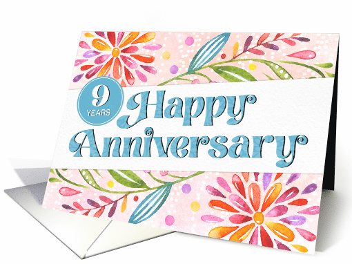 Employee 9th Anniversary Colorful Watercolor card (1689598)