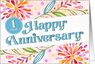 Employee 1st Anniversary Colorful Watercolor card