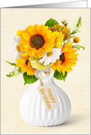 Birthday Orange Yellow Flowers in Vase card