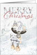 Cute Reindeer and Birds Snowy Christmas card