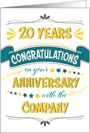 Employee 20th Anniversary Word Art Congratulations card