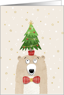 Cute Bear with Christmas Tree on His Head card