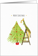 Christmas Tree and Giraffe on a Ladder card
