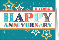 Employee 5th Anniversary Bold Colors and Stars card