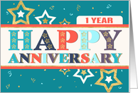 Employee 1st Anniversary Bold Colors and Stars card