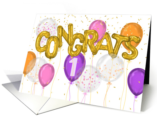 Employee 1st Anniversary CONGRATS in Balloon Letters card (1830660)