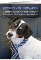 Rescue Dog Adoption Congratulations Card - Humorous, Dog Wearing Smart Tie card