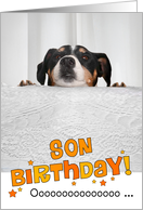 Son Humorous Birthday Card - Dog Peeking Over Table card