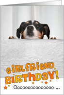 Girlfriend Humorous Birthday Card - Dog Peeking Over Table card