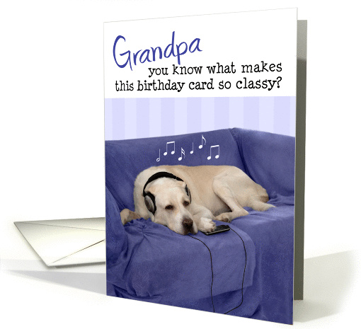 Grandpa Humorous Birthday Card - Dog with Headphones... (970291)