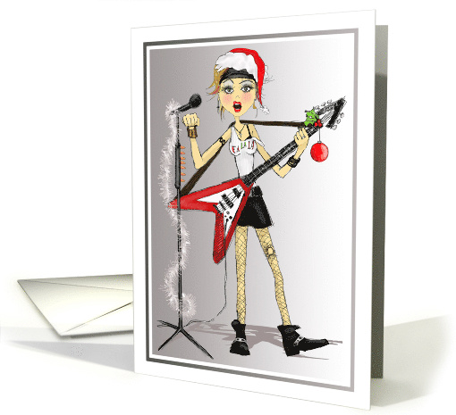 XMAS ROCKS guitar girl with microphone card (1286702)