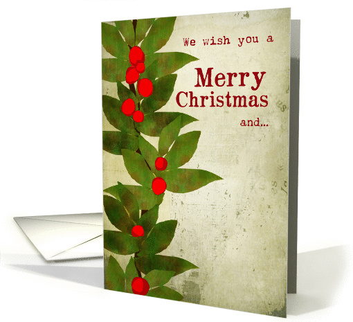 Merry Christmas Wish, Holly with Red Berries card (866595)