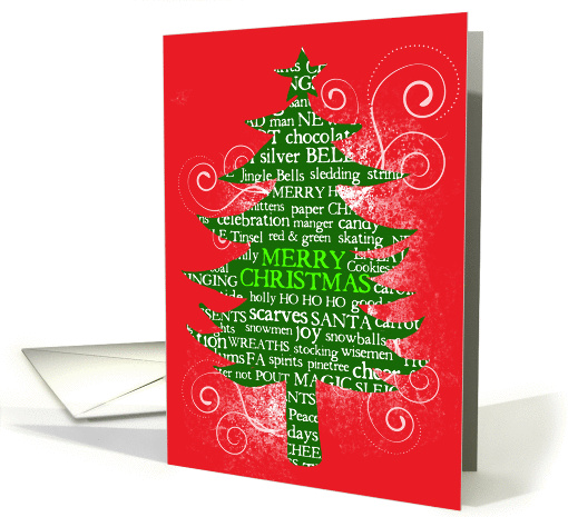 Merry Christmas Word Tree with snow, swirls and texture card (866596)