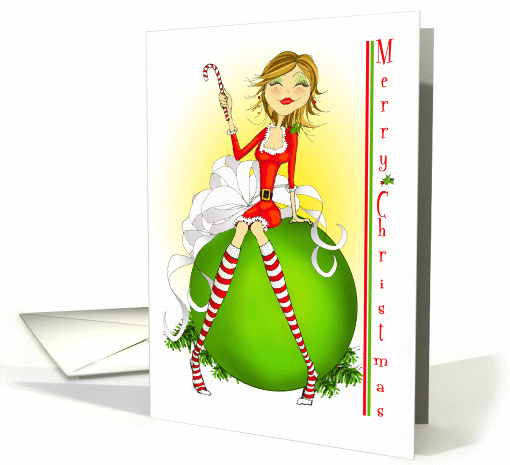 Christmas Santa girl with Candy Cane card (866599)